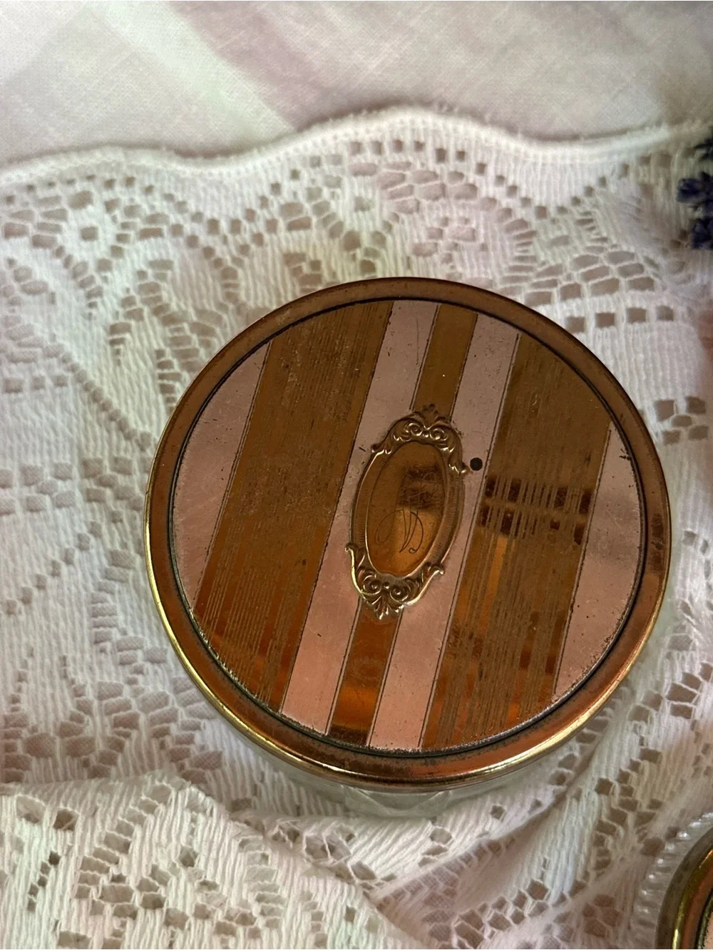 3-Piece Ribbed Clear Glass Vanity Powder Jar Set w/ Gold Tone Metal Lids
